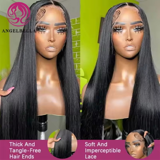 AngelBella Queen Doner Virgin Hair 13x4 Raw Human Hair Glueless Full HD Lace Frontal Wigs for Black Women