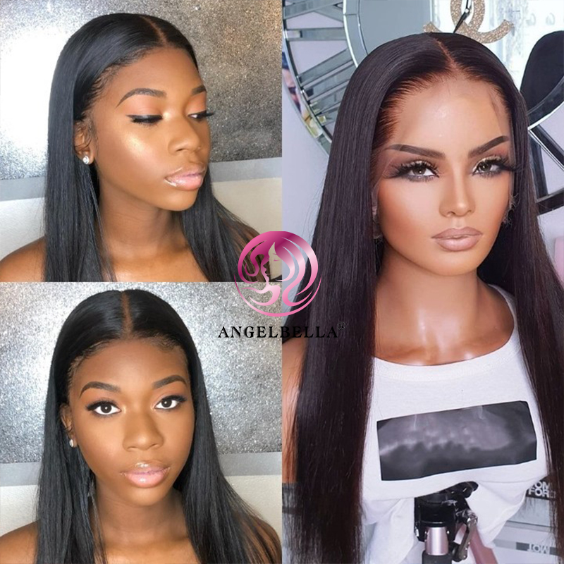 AngelBella DD Diamond Hair Transparent Lace Front Human Hair Wigs Long Brazilian Straight Lace Frontal Wig
