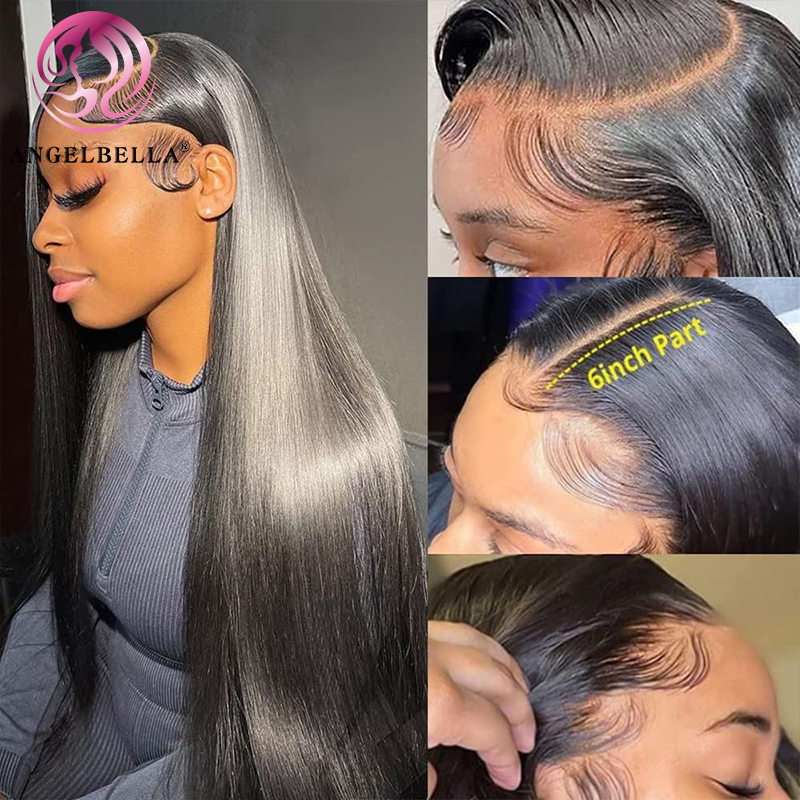  Angelbella Queen Doner Virgin Hair 13x4 Straight 1B# Human Hair HD Lace Front Wigs