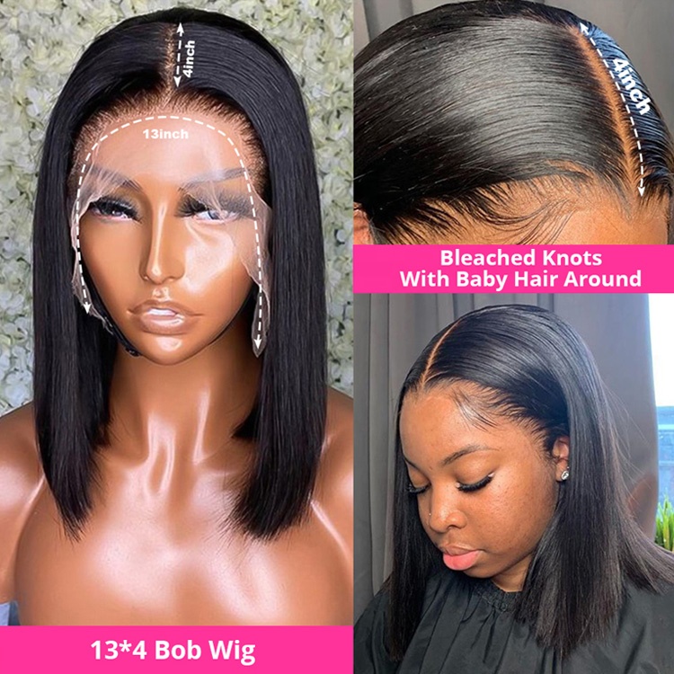 Wholesale 13x4 Natural Black Vietnam Human Hair Glueless Lace Front Wig Straight Short Bob Lace Frontal Wigs for Black Women