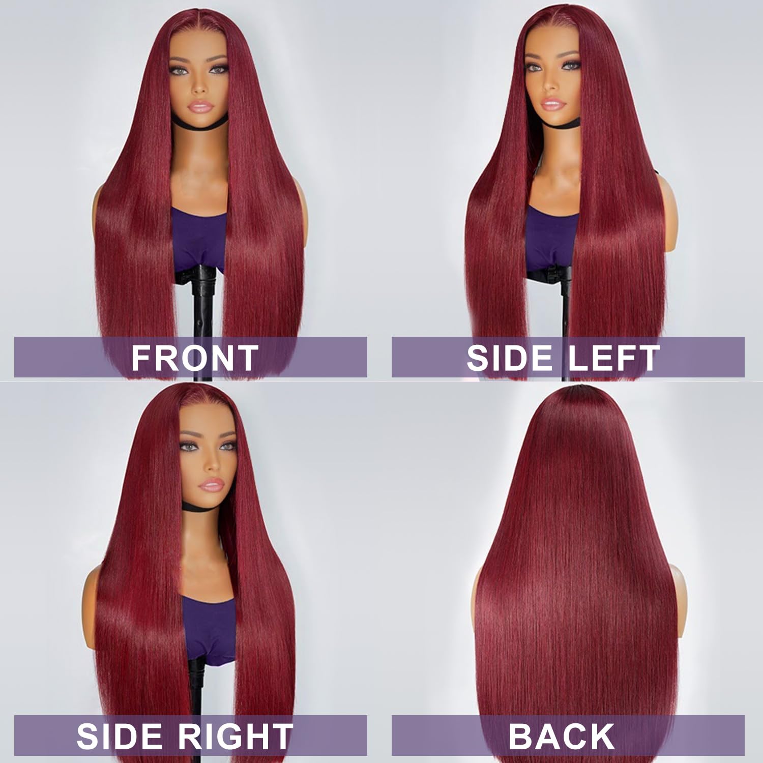 99J Burgundy Wine Red Silky Straight Transparent T Part Lace Front Wigs