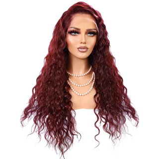 Angelbella 13x4 180% Density Glueless Brazilian Human Hair Transparent Lace Frontal Wigs 99J Water Wave Lace Front Wig for Women