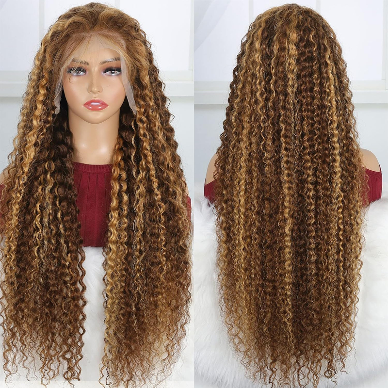 Wholesale 30 Inch 13x4 180% Density Human Hair Glueless Highlight Water Wave Transparent Lace Front Wigs for Black Women
