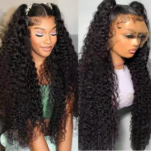 AngelBella 12-40 Inch Water Wave Lace Front Wigs Human Hair Pre Plucked 13x6 Deep Part HD Lace Frontal Wig 180 Density Curly Human Hair Wig for Women