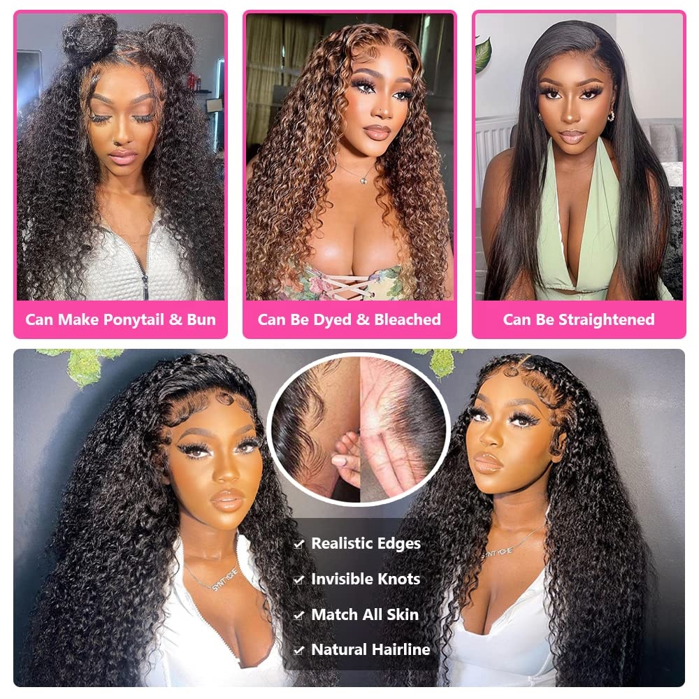 AngelBella Natural Color Jerry Curly 4x4 Long Virgin Remy Hair Wig HD Transparent Glueless Human Hair Lace Closure Wig