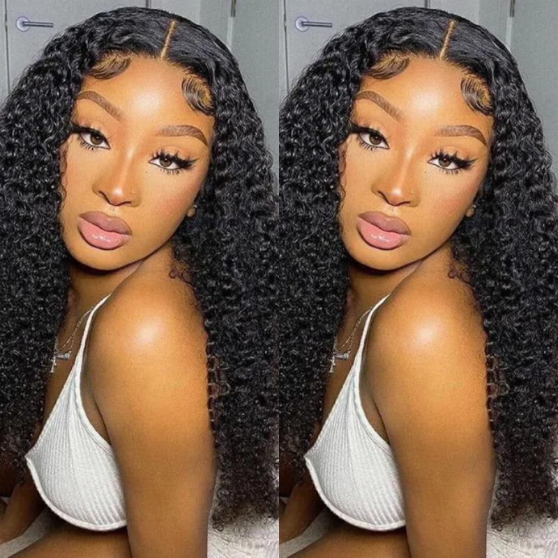 AngelBella Natural Color Jerry Curly 4x4 Long Virgin Remy Hair Wig HD Transparent Glueless Human Hair Lace Closure Wig