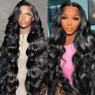 AngelBella 30 Inch 13x4 Human Hair Transparent Swiss Lace Front Wig 180% Density Body Wave Lace Closure Wigs for Black Women