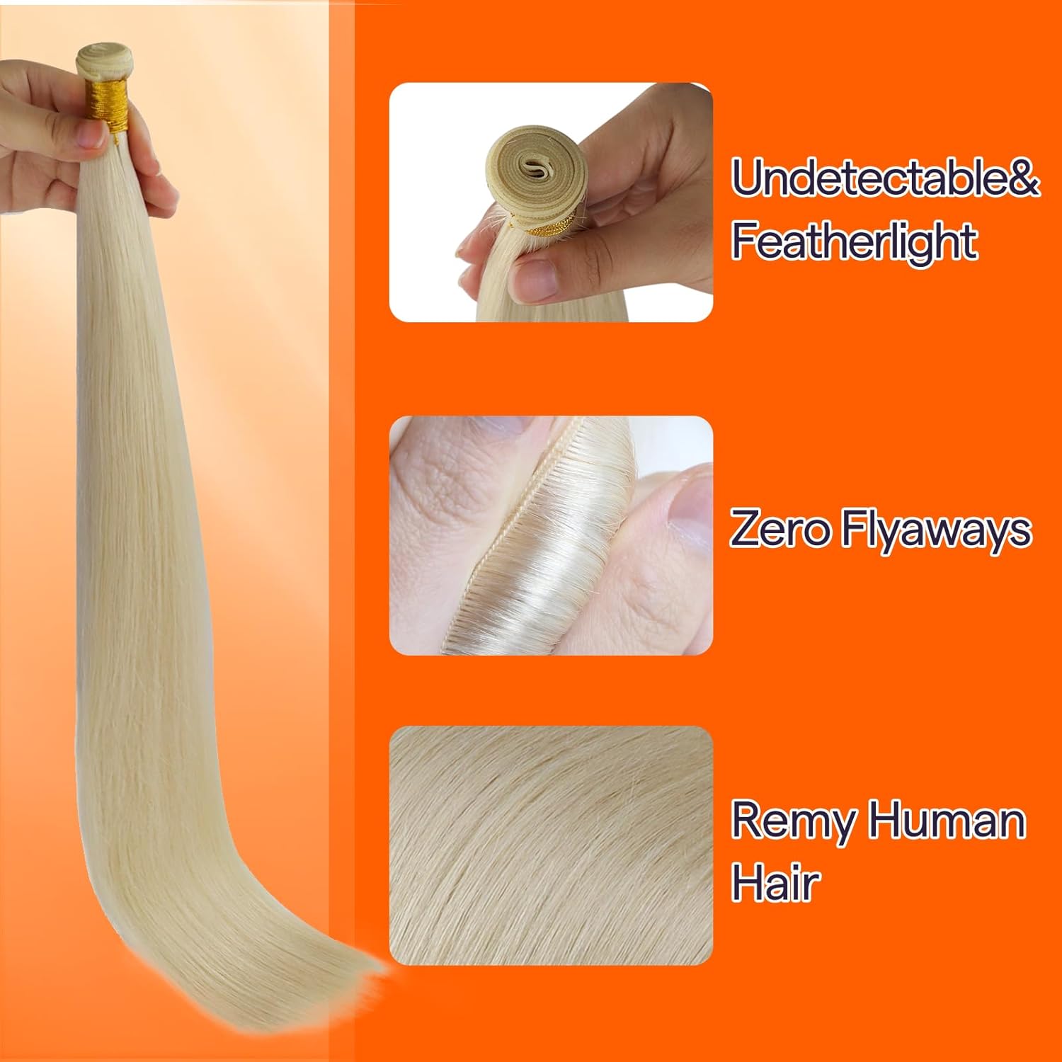 Full Shine Genius Weft Hair Extensions Human Hair Hand Tied Weft Human Hair Extensions 12-30 Inch 100G Extensions Remy Hair Blonde Soft Silky Hair Sew In Extensions For Women