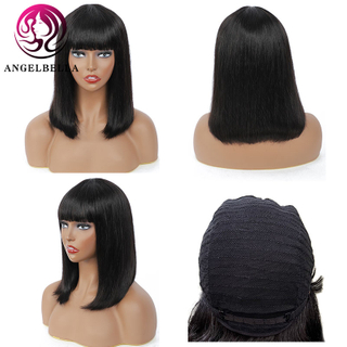Short Bob Wig With Bangs Human Hair Straight For Black Women