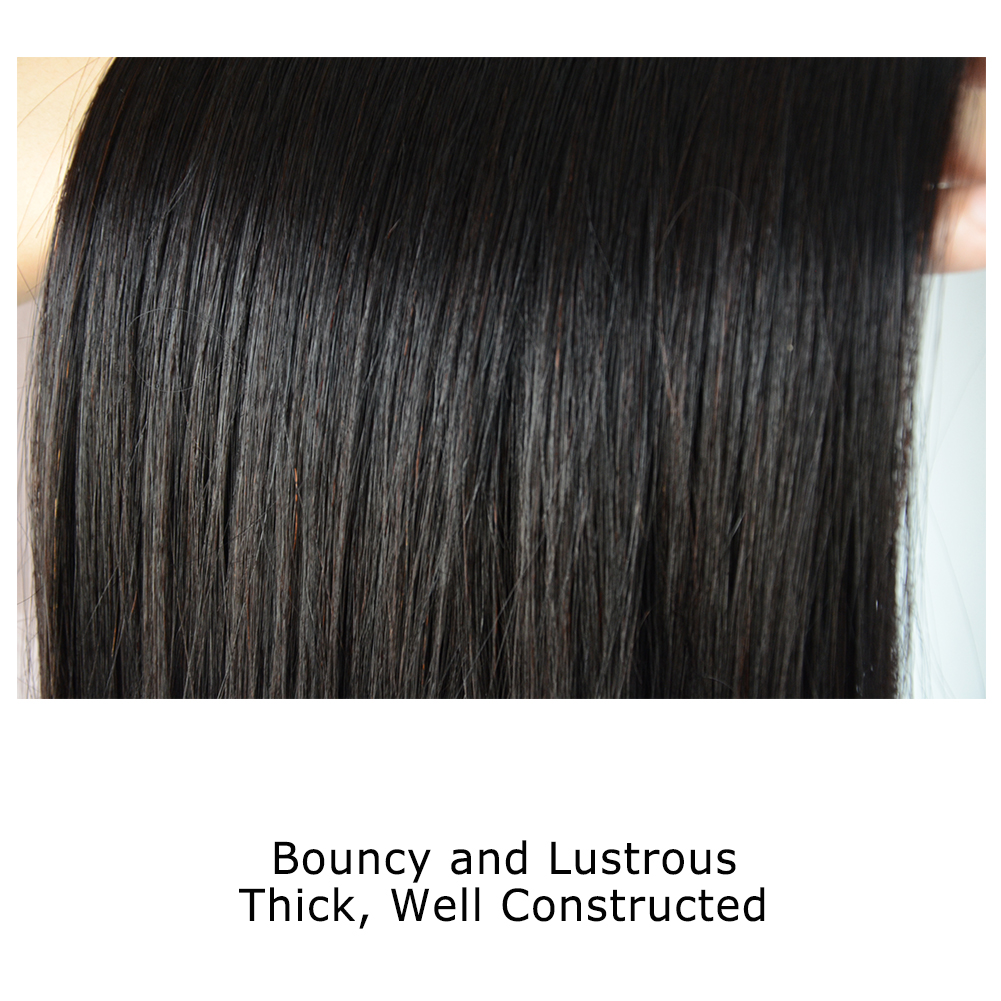 Super Double Drawn Silk Straight Remy Hair Weave Natural Black Human Hair Bundles 