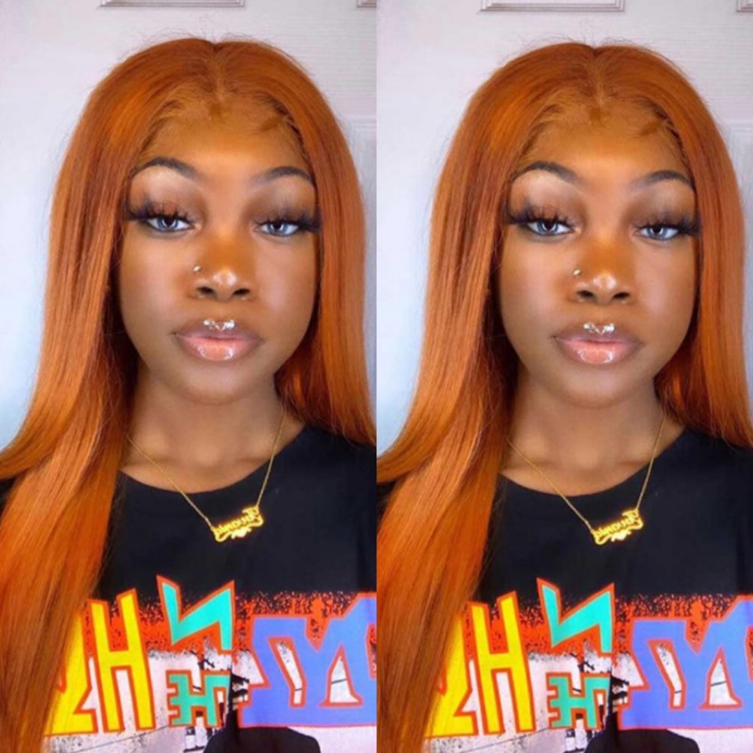 Orange Ginger Color Super Double Drawn Lace Front Wig 13x4