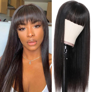Straight Wigs with Bangs Human Hair for Black Women 10A Brazilian Wig