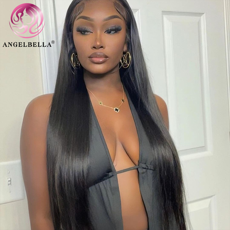  Angelbella Queen Doner Virgin Hair 13x4 Straight 1B# Human Hair HD Lace Front Wigs