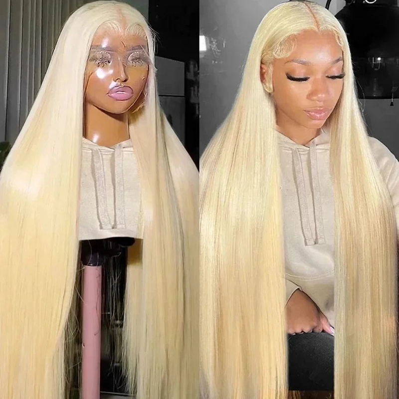 Angelbella 30 Inch 613 Blonde Straight Human Hair Lace Front Wigs Glueless Swiss Lace Frontal Wig for Black Women
