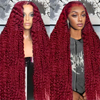 13x4 180% Density 99J Burgundy Color Human Hair Transparent Glueless Lace Frontal Wig Water Wave Lace Front Wigs