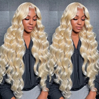 13x4 High Quality 180 Density Human Hair Lace Front Body Wig Color 613 Blonde Body Wave Glueless Lace Frontal Wigs
