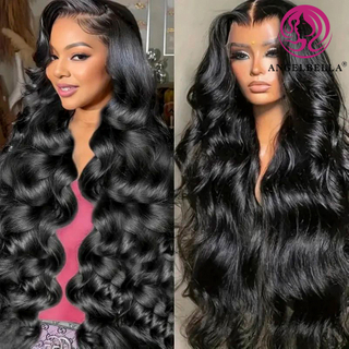 40 Inch 13X4 Brazilian Human Hair Natural Black Body Wave Long Length Swiss HD Glueless Lace Front Wig for Black Women