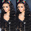 Brazilian Virgin Remy Hair Natural Color Long Wig 200% Density 4x4 Glueless HD Transparent Ocean Wave Lace Closure Wigs