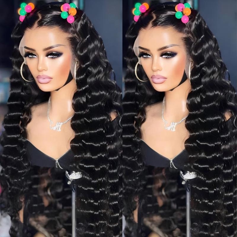 Brazilian Virgin Remy Hair Natural Color Long Wig 200% Density 4x4 Glueless HD Transparent Ocean Wave Lace Closure Wigs
