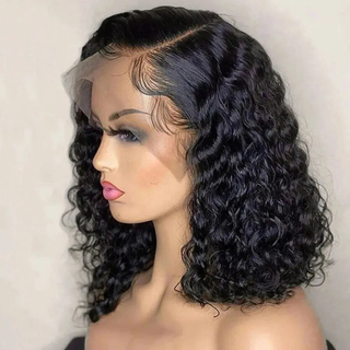 AngelBella 180% Density 13x4 Transparent Swiss Lace Front Wigs Brazilian Human Hair Short Deep Wave Bob Wig for Women