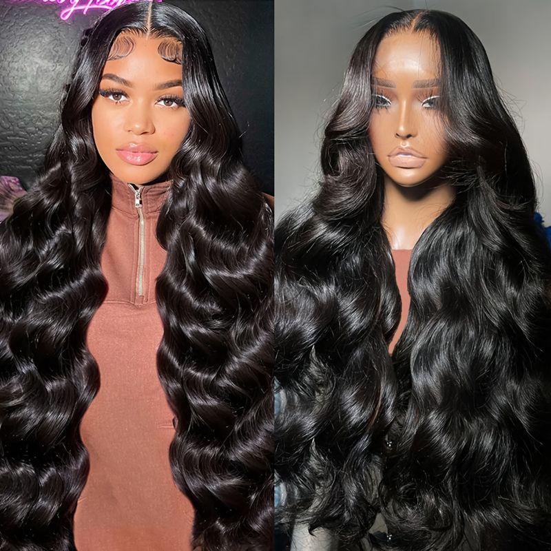 High Quality 30 Inch Natural Black 220% Density Body Wave HD Glueless Human Hair Lace Closure Wigs for Black Women