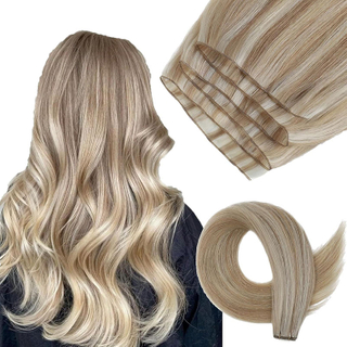 AngelBella Full Shine Genius Weft Hair Extension Human Hair 20 Inch Blonde Human Hair Weft Color Ash Blonde Highlight Bleach Blonde Hair Extensions Real Human Hair Hand Tied Weft