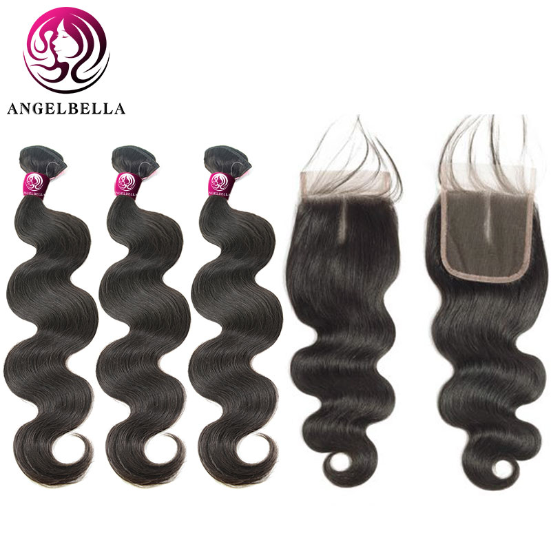  Body Wave Human Hair Bundles Weave With Closure