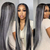 Grey Highlights Straight Mixed Color Honey Blonde Lace Front Wig Human Hair