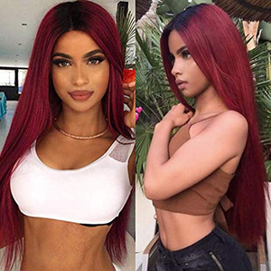 Angelbell 2022 New Burgundy Red 99J 3 Bundles with Kim K Closure