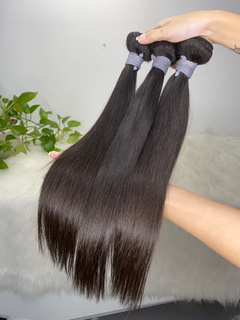 Straight Hair Brazilian Weave Bundles Super Double Drawn Natural Black