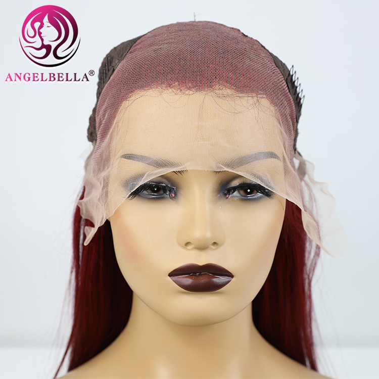 Straight 99J Lace Frontal Wig Pre Plucked Brazilian Remy Hair Glueless Wine Red Colored 150% Density Human Hair Wig