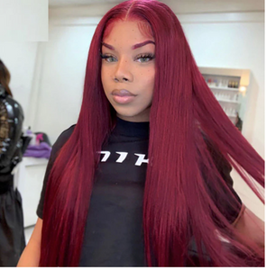 Burgundy Hair Color Lace Front Wig Red Long Straight 99J