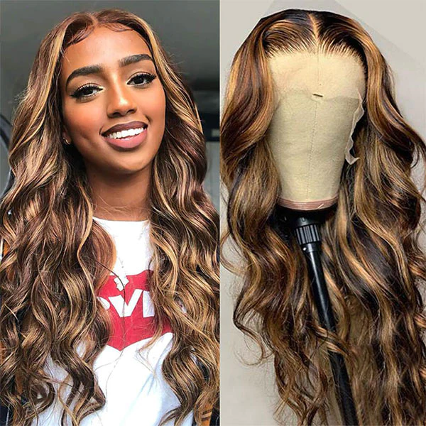 Wholesale Highlight Wig Human Hair Body Wave Ombre Human Hair Wig Brazilian 30 Inch Full T Part Honey Blonde Lace Front Wig