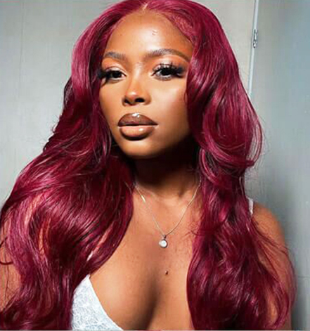 Body Wave 99J 13×4 Lace Front Wig HD Lace Burgundy Colored Straight 5×5 Lace Wig
