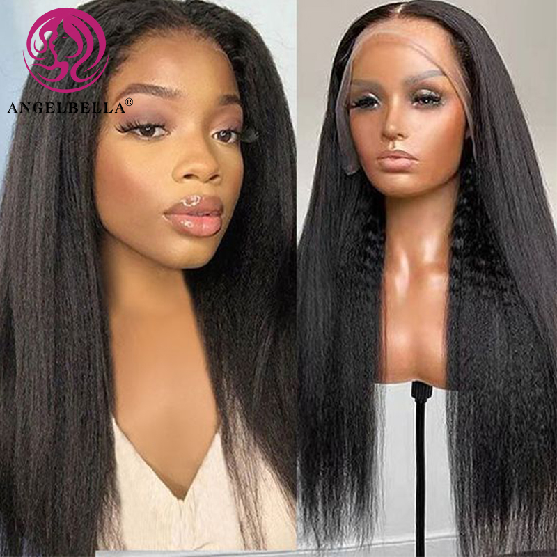 AngelBella DD Diamond Hair 13X4 Kinky Straight 1B# Raw Human Hair Cuticle Aligned Hair HD Lace Wigs