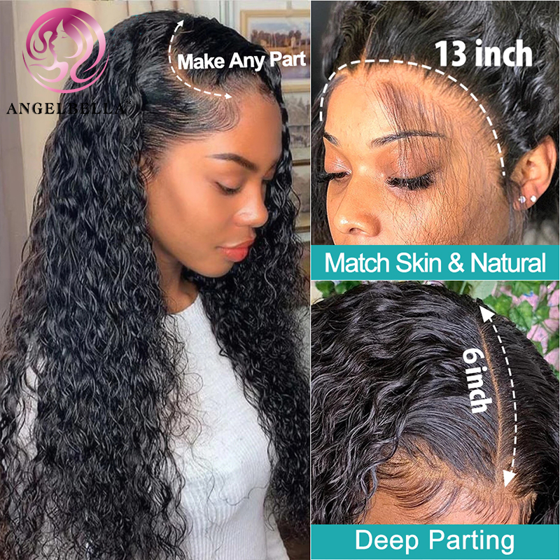 AngelBella DD Diamond Hair 100 Human Hair Natural Glueless Lace Front Wig HD Water Wavy Lace Frontal Wig