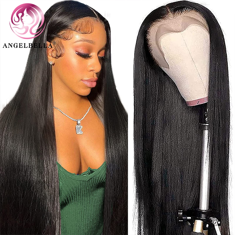 AngelBella DD Diamond Hair Real Hair Straight 13X4 Transparent Lace Front Wigs For Woman