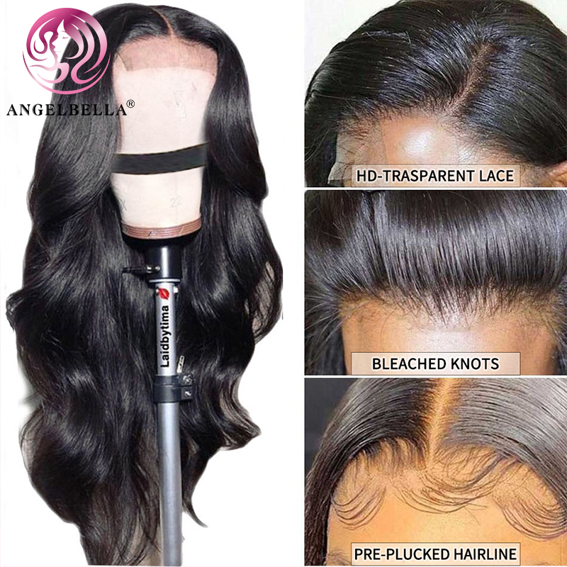 AngelBella DD Diamond Hair Body Wave Lace Front Human Hair Wigs Brazilian Remy 13x4 HD Lace Frontal Wigs
