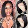 Wholesale Natural Color 10 Inches Glueless Lace Front Wig 180% Density Straight Short Human Hair Lace Frontal Bob Wigs for Women