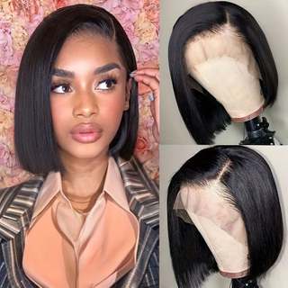 Wholesale Natural Color 10 Inches Glueless Lace Front Wig 180% Density Straight Short Human Hair Lace Frontal Bob Wigs for Women