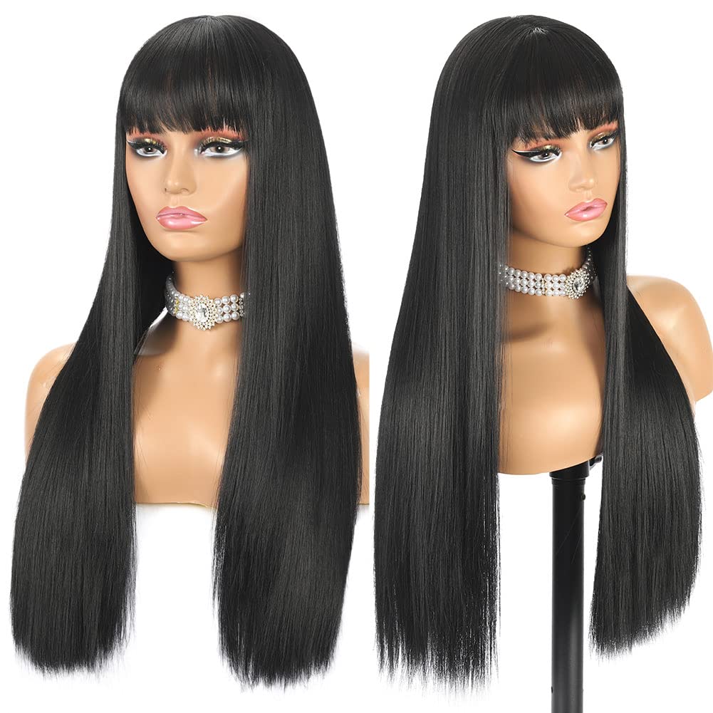 Angelbella Hair Straight Human Hair Wigs with Bangs Brazilian Virgin Human Hair 