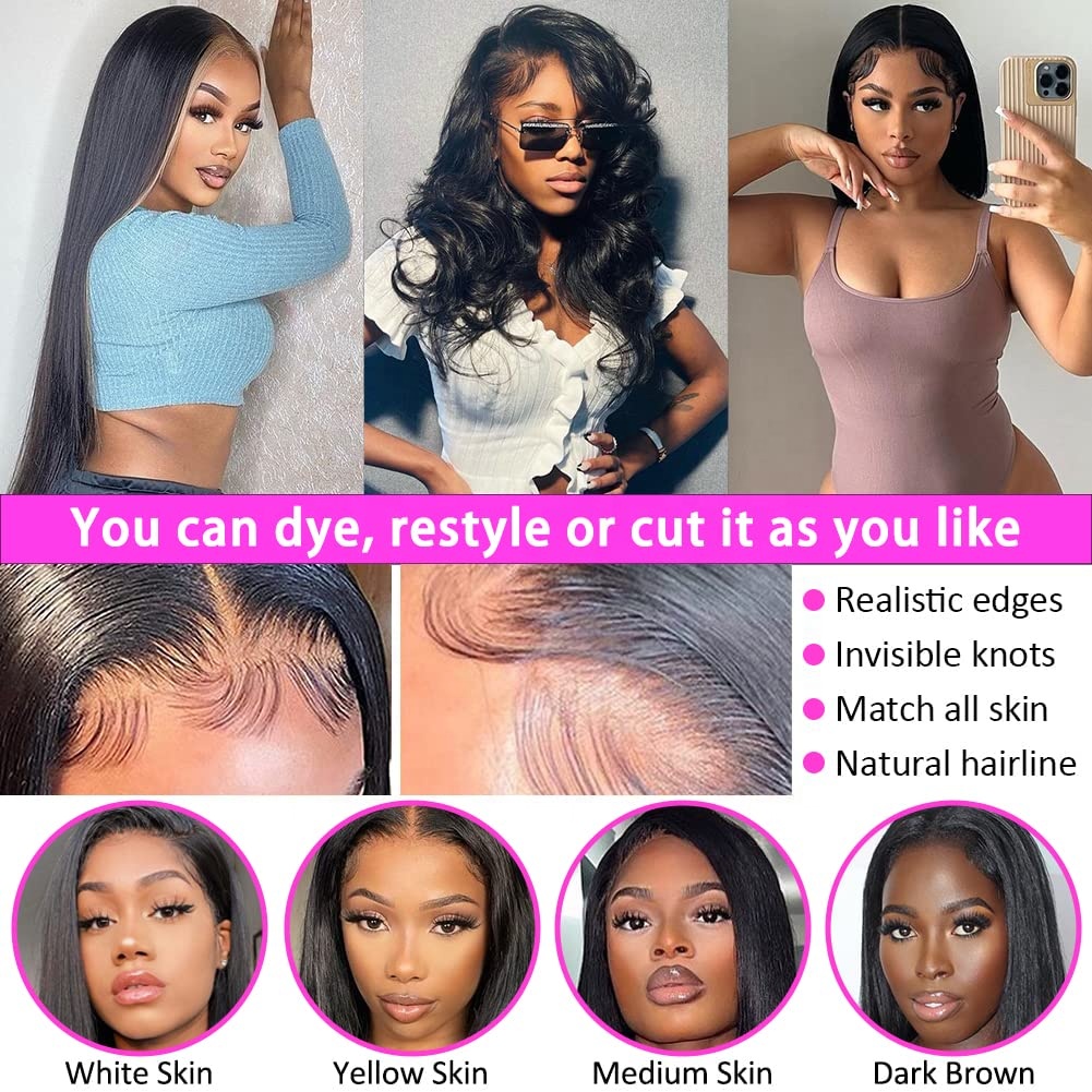 Brazilian 13X4 Straight Human Hair Wigs 180% Density Gluless HD Transparent Swiss Lace Front Wigs for Black Women