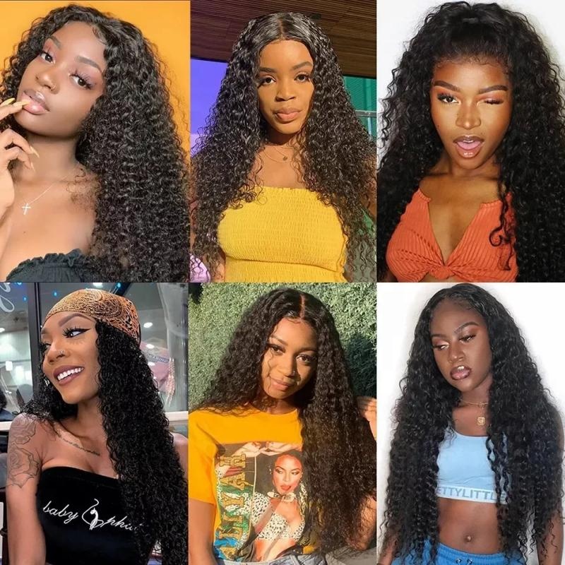 AngelBella Natural Color Jerry Curly 4x4 Long Virgin Remy Hair Wig HD Transparent Glueless Human Hair Lace Closure Wig