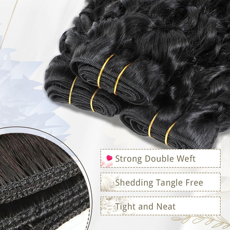 Pixie Curly Bundles Human Hair Water Wave Human Hair Bundles 8-24 Inch Kinkycurly Bundles Quick Weave Water Wave with Spiral Curly End 100% Raw Virgin Hair Extensions