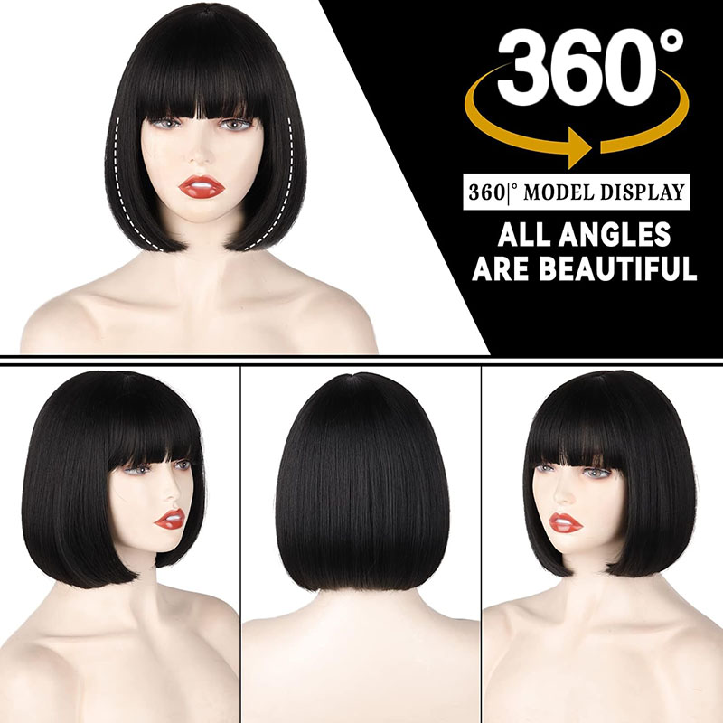 Full Machine Straight Bob Wigs with Bang for Women 8 10 12 14 16 Inch