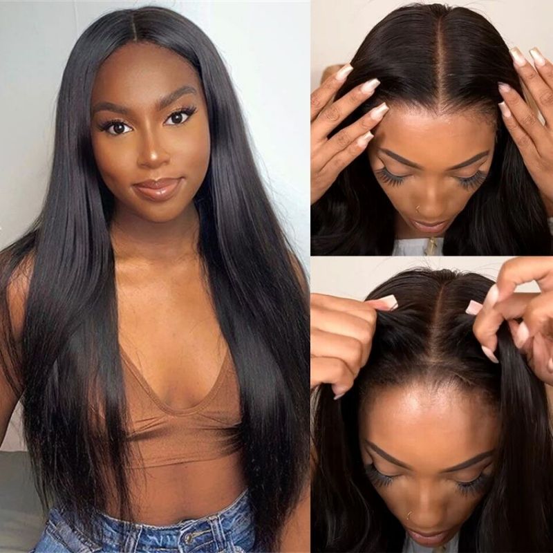 Natural Color High Quality Straight Glueless Lace Front Wig Closure Human Hair Transparent 4x4 Lace Frontal Wigs for Black Women