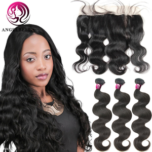 Remy Hair Frontal with Bundles Natural Black Body Wave Human Hair Bundles with Frontal Closure