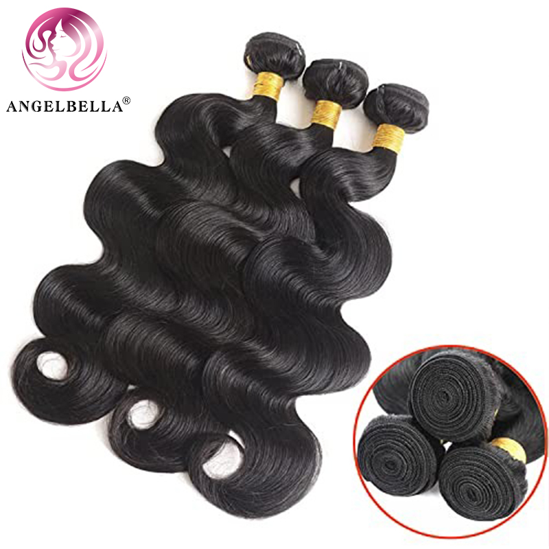 Angelbella Queen Doner Virgin Hair Natural Brazilian 1B# Body Wave Raw Human Hair Extensions Bundles