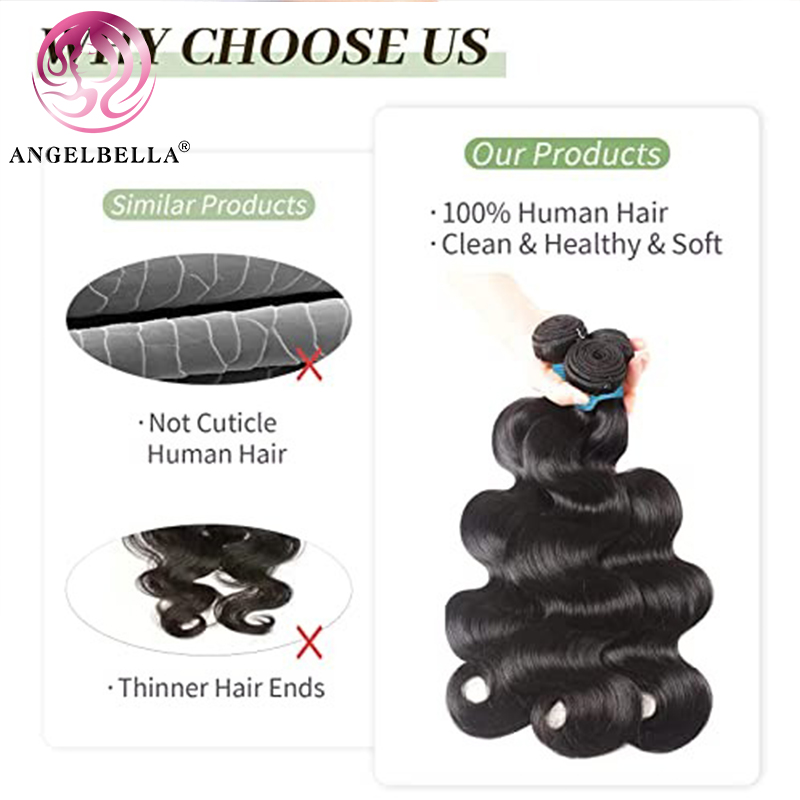 Anglebella Queen Doner Virgin Hair 10A Grade Brazilian 24 26 28 Inch Body Wave Human Hair 100% Unprocessed Weave Bundles 
