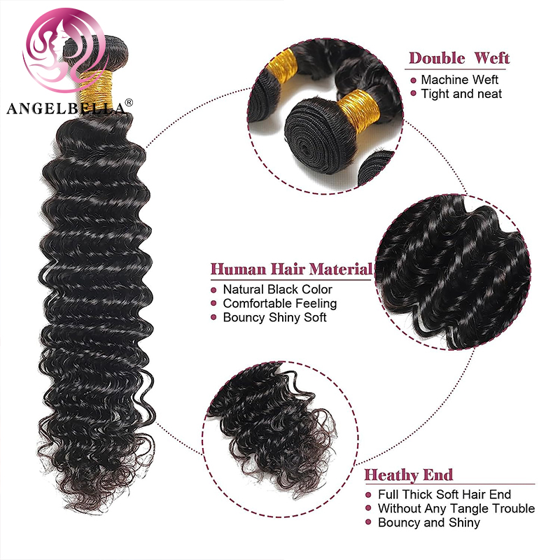 Angelbella Queen Doner Virgin Hair Unprocessed Raw Virgin Hair Deep Wave Bundles 